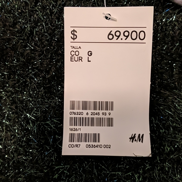 H&M Metallised Sweater- Black w/ Green Size L - Picture 3 of 3